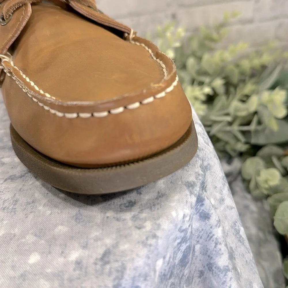 TOMMY HILFIGER “Bowman” Tan Leather Classic 2-Eye Boat Shoes Mens 7M🤎VGUC - Picture 9 of 12